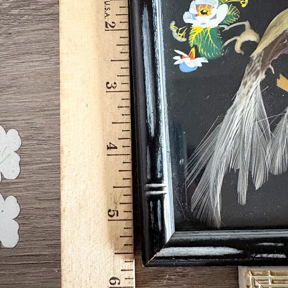 VTG 1940's Feather Bird Paintings Signed Glen F. Bastion American Folk Art Set 3 - Picture 7 of 7